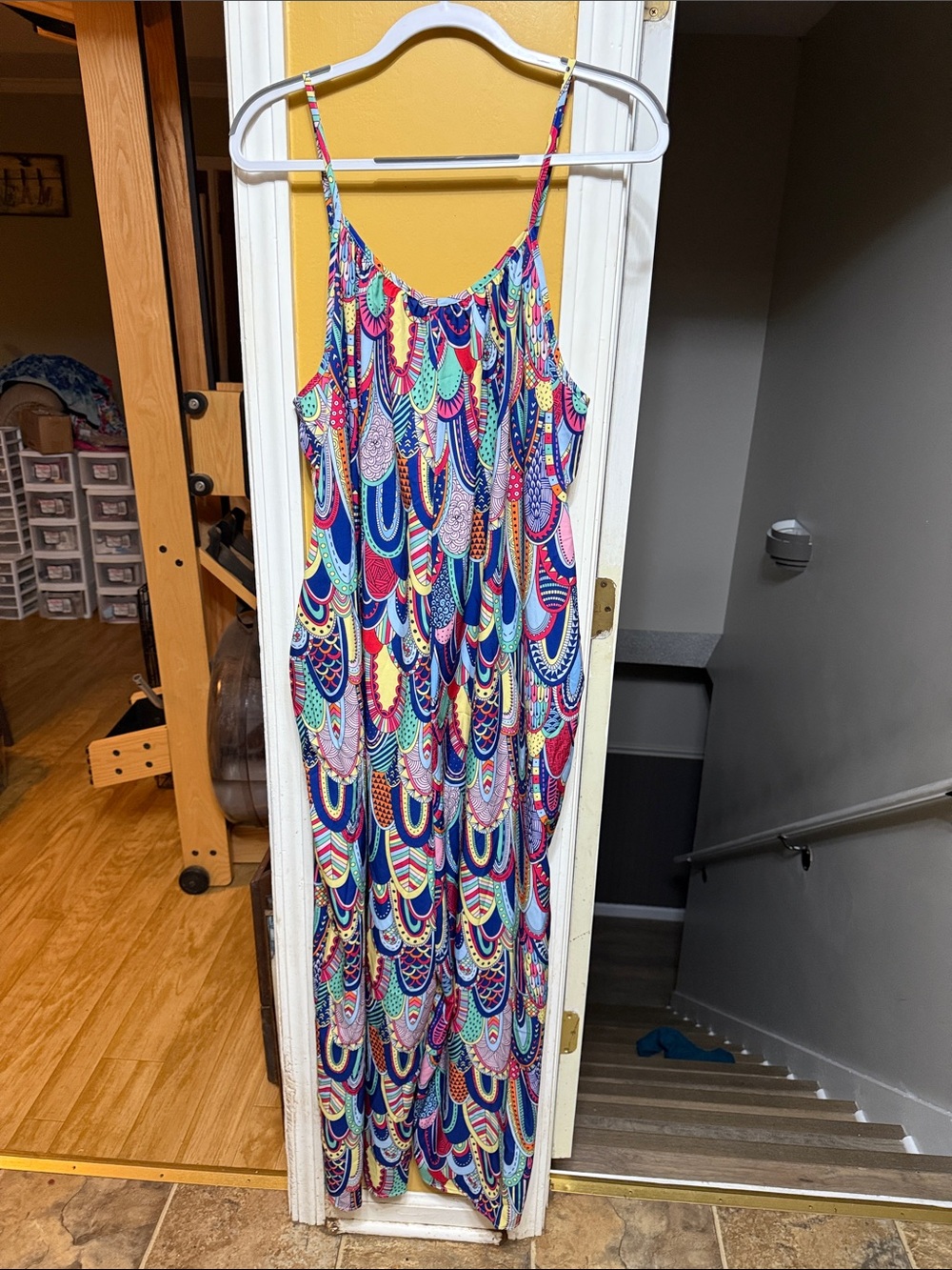 SHEIN Curve 2XL Colorful Abstract Print Cami Jumpsuit Wide Leg Pockets